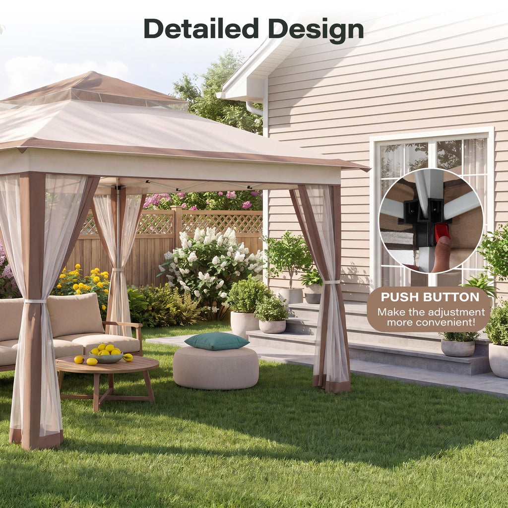 12x12 Pop Up Gazebo Canopy Tent with Mosquito Netting, Khaki U72393