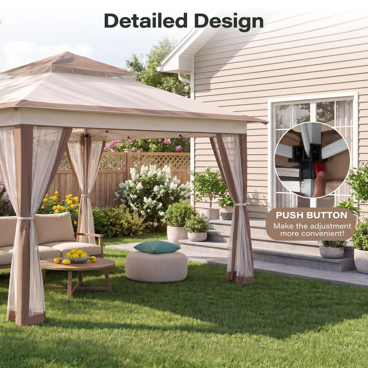 12x12 Pop Up Gazebo Canopy Tent with Mosquito Netting, Khaki U72393