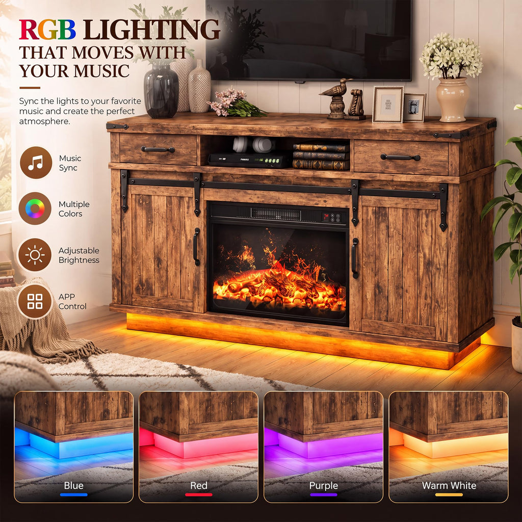 58" Electric Fireplace TV Stand with 2 Storage Drawers E75286