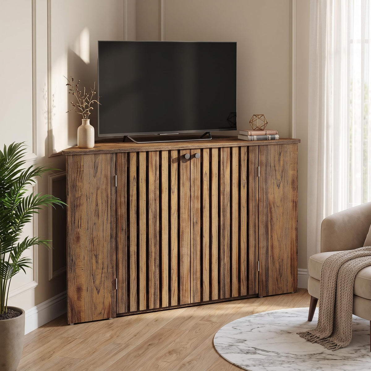 53" Farmhouse Corner TV Stand with Storage V57314