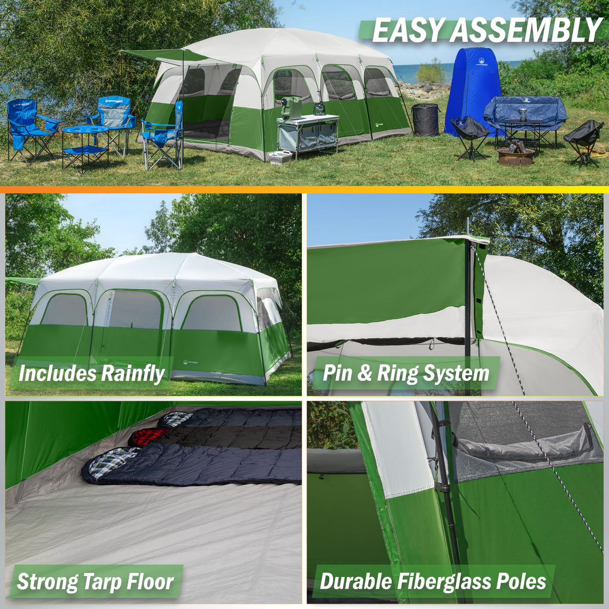 10-12 Person Camping Tent with Room Divider and Carry Bag P5208