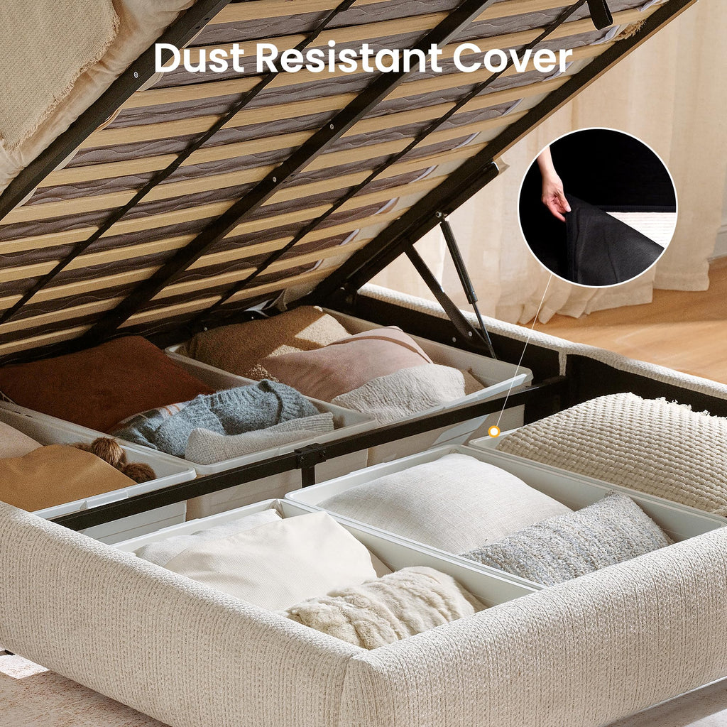 Queen Lift Up Storage Bed Frame with Adjustable Headboard, Beige J6225