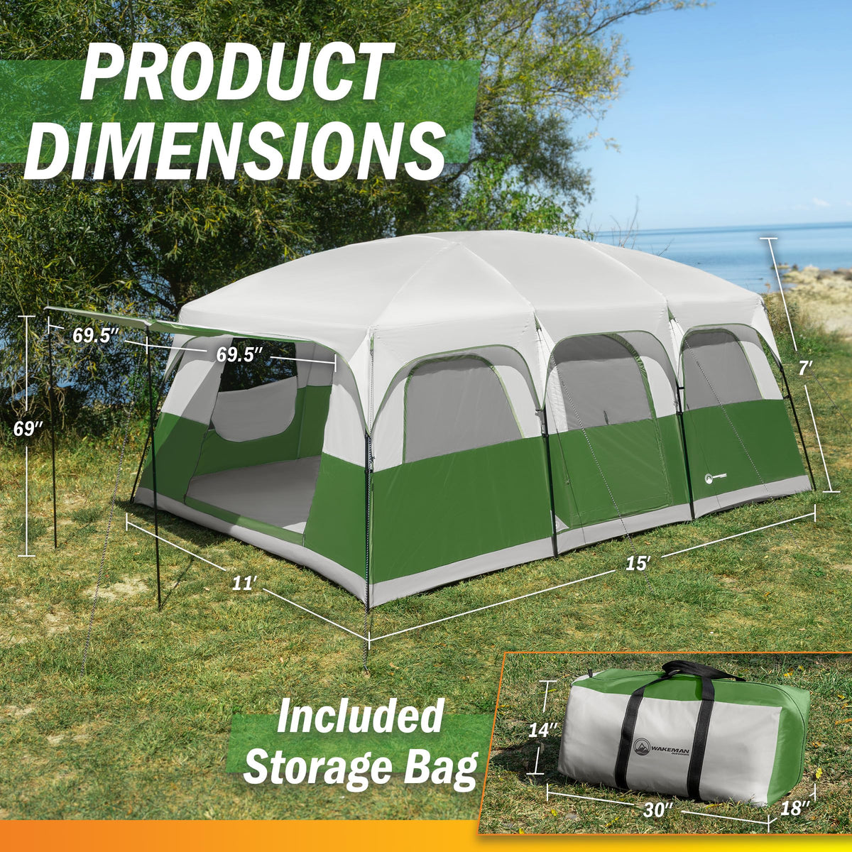 10-12 Person Camping Tent with Room Divider and Carry Bag P5208