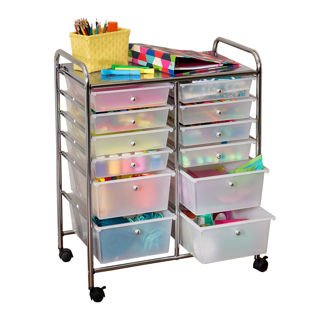 Rolling Craft Storage Cart, Clear, 12-Drawer T96572