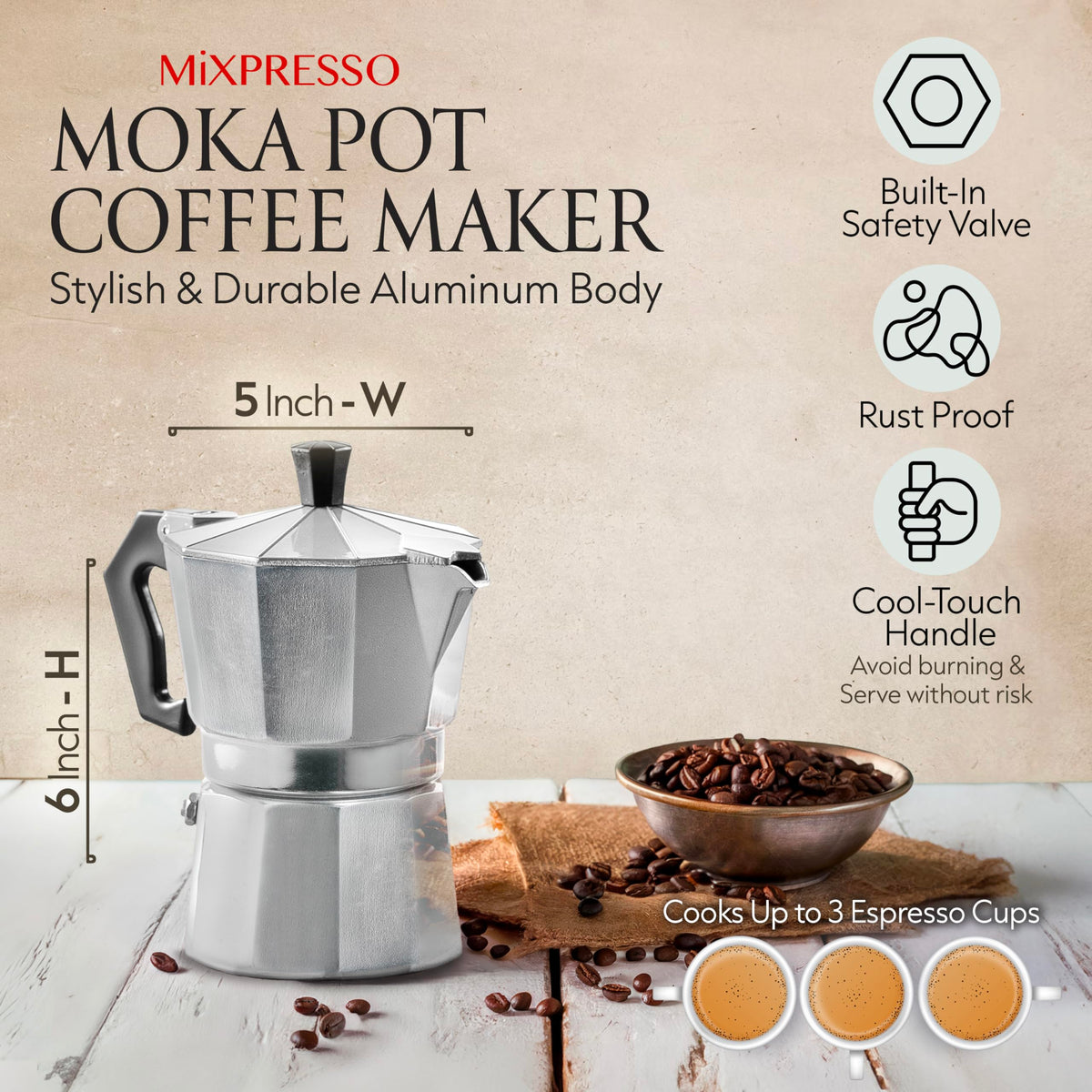 3 Cup Moka Pot Stovetop Espresso Maker O545