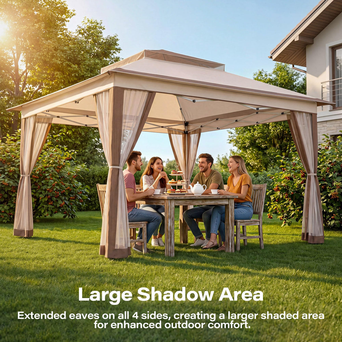 12x12 Pop Up Gazebo Canopy Tent with Mosquito Netting, Khaki U72393