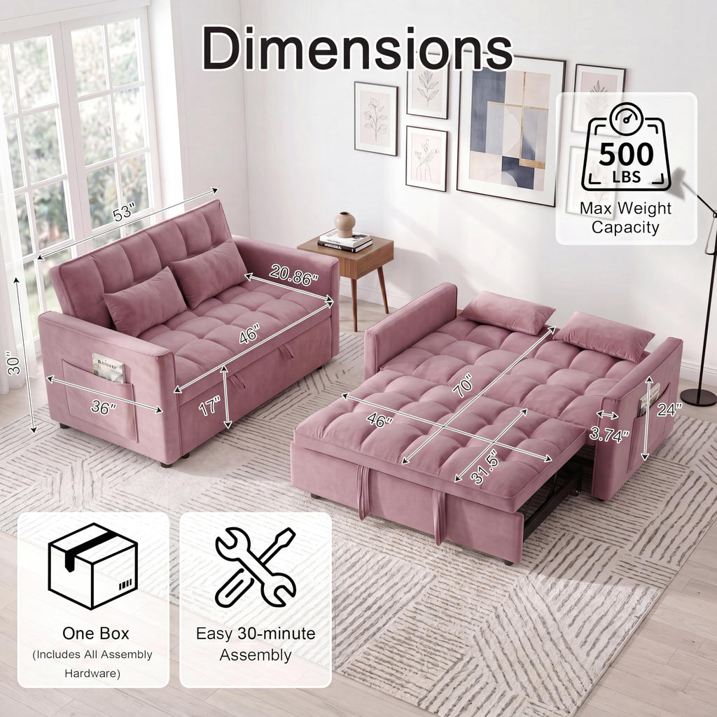 Pink Velvet Convertible Sleeper Sofa Bed Z4761